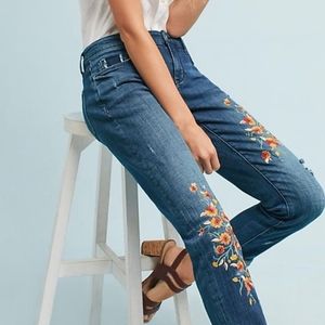 Pilcro Mid Rise Boyfriend Embroidered Jeans